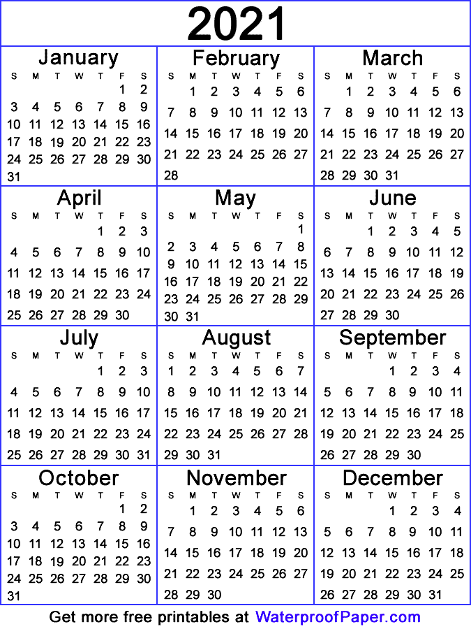 one page calendar free printable for 2022