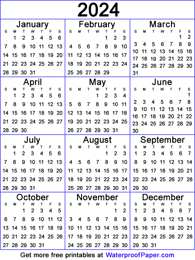 Single Page 2024 Calendar Print Free Alla Lucita
