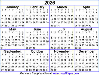 2026 one page calendar