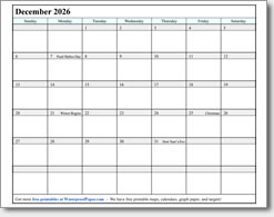 December 2026 calendar