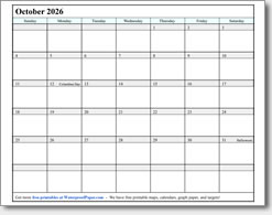 October 2026 calendar