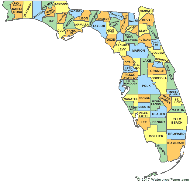 Florida County Map Printable 2018