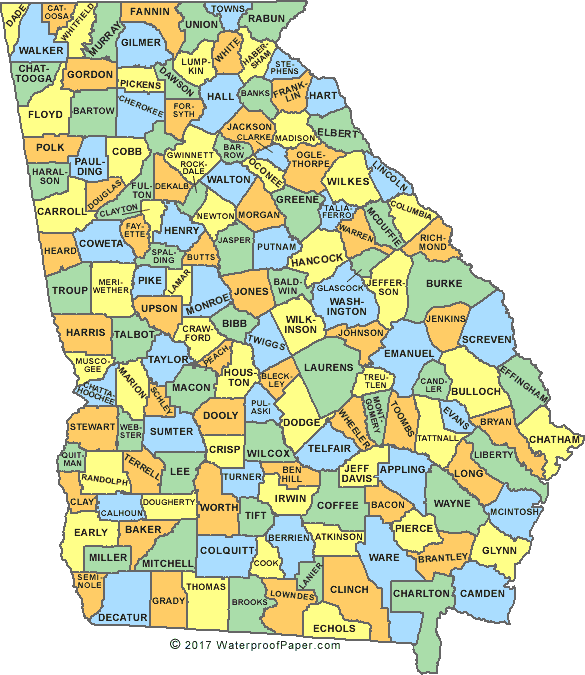 Printable Georgia County Map 1805